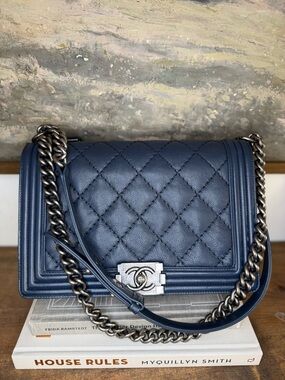 CHANEL Navy Quilted Boy Flap Crossbody Bag